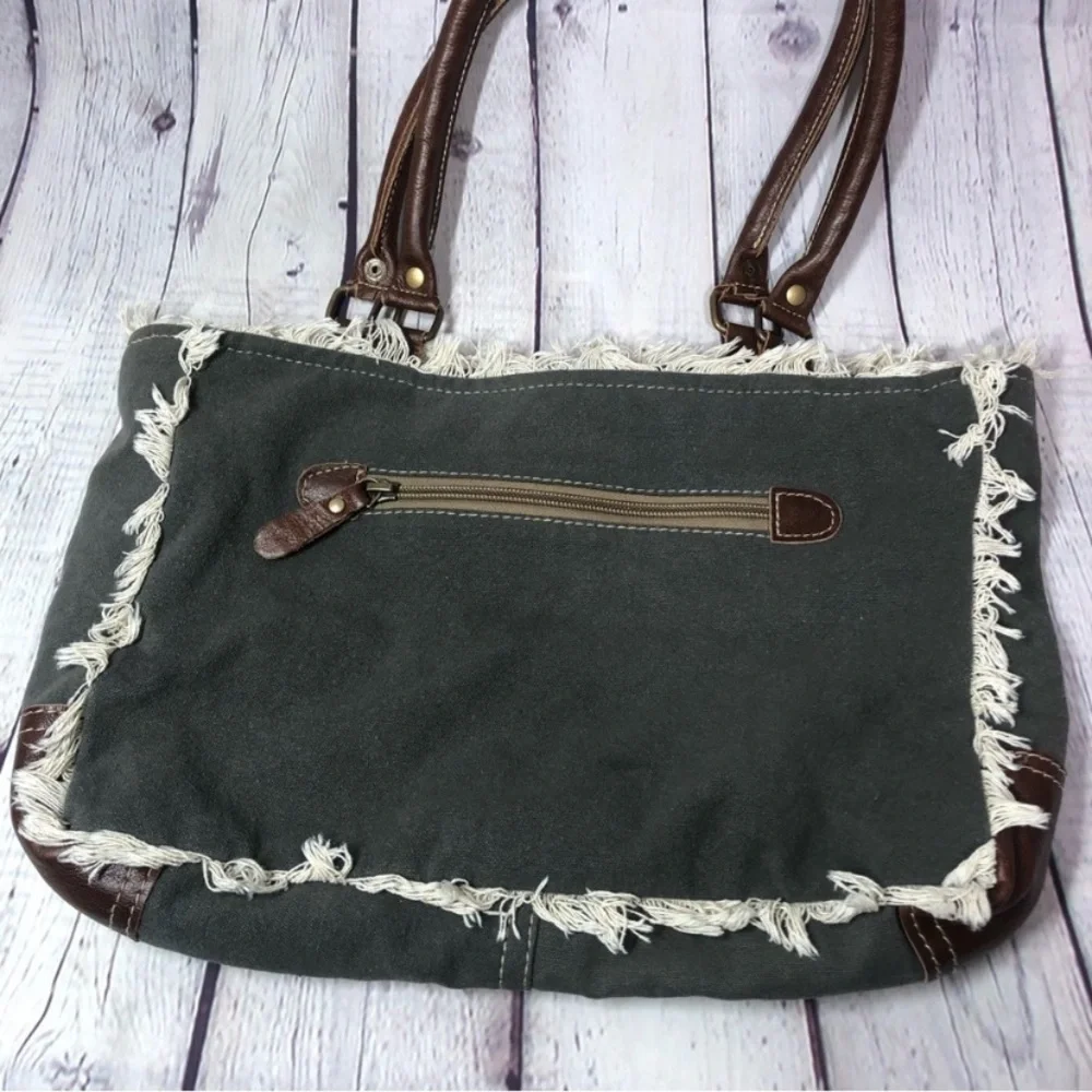 Myra Bag Gray and Brown Patterned Shoulder Bag